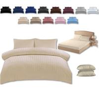 TheWhiteWater Single Duvet Cover Set - 3 in 1 Single Bedding Set - Duvet Cover + Fitted Sheet + Matching Pillowcase - Natural Cotton + Virgin Polyester (Cream, Single - Duvet Cover + Fitted Sheet)