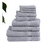 TheWhiteWater TOWEL BALE Gift SET of 8 Piece - 100% Pure NATURAL COTTON - 4 FACE, 2 HAND, 2 BATH Towels - Fluffy cotton - Flossy Design - 600gsm Thread Count (Light Silver, BALE SET OF 8 PCS)