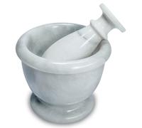 TheWolfard Mortar and Pestle Set - Large Stone Grinder with Polished Bowl & Non-Slip Base | Elegant Cloudy White Marble Kitchen Tool & Gift for Spices, Herbs & Guacamole