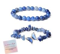 They Fly With Us Every Day Double-Layer Crystal Butterfly Bracelet, Strong As Fuck Rebirth Butterfly Healing Bracelet, Natural Crystal Beaded Bracelets Jewelry Gift for Women (Blue)