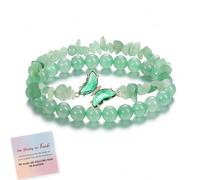 They Fly With Us Every Day Double-Layer Crystal Butterfly Bracelet, Strong As Fuck Rebirth Butterfly Healing Bracelet, Natural Crystal Beaded Bracelets Jewelry Gift for Women (Green)