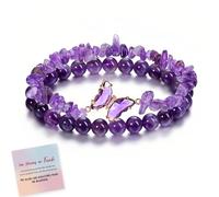 They Fly With Us Every Day Double-Layer Crystal Butterfly Bracelet, Strong As Fuck Rebirth Butterfly Healing Bracelet, Natural Crystal Beaded Bracelets Jewelry Gift for Women (Purple)