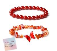 They Fly With Us Every Day Double-Layer Crystal Butterfly Bracelet, Strong As Fuck Rebirth Butterfly Healing Bracelet, Natural Crystal Beaded Bracelets Jewelry Gift for Women (Red)