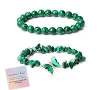 They Fly With Us Every Day Double-Layer Crystal Butterfly Bracelet, Strong As Fuck Rebirth Butterfly Healing Bracelet, Natural Crystal Beaded Bracelets Jewelry Gift for Women (Malachite Green)