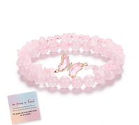 They Fly With Us Every Day Double-Layer Crystal Butterfly Bracelet, Strong As Fuck Rebirth Butterfly Healing Bracelet, Natural Crystal Beaded Bracelets Jewelry Gift for Women (Pink)