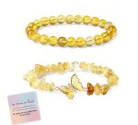 They Fly With Us Every Day Double-Layer Crystal Butterfly Bracelet, Strong As Fuck Rebirth Butterfly Healing Bracelet, Natural Crystal Beaded Bracelets Jewelry Gift for Women (Yellow)