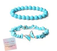 They Fly With Us Every Day Double-Layer Crystal Butterfly Bracelet, Strong As Fuck Rebirth Butterfly Healing Bracelet, Natural Crystal Beaded Bracelets Jewelry Gift for Women (Turquoise)