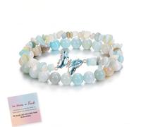They Fly With Us Every Day Double-Layer Crystal Butterfly Bracelet, Strong As Fuck Rebirth Butterfly Healing Bracelet, Natural Crystal Beaded Bracelets Jewelry Gift for Women (Blue White)