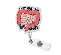 They Hate us Cause They Anus Badge Reel with Silver Glitter, Funny Colon Retractable ID Clip Holder Gift for Gastroenterology, Nurse RN, Doctor, Nursing Student