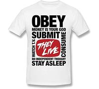 They Live - Obey T Shirt 2021 Summer New Classic-Fit Short Sleeves Novelty Cotton Shirt Mens White (XX-Large)