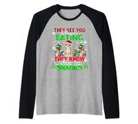 They See You When You're Eating Snacks Lover Xmas Chihuahua Raglan Baseball Tee