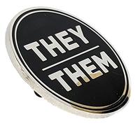 They Them Pronoun Pin Silver and Black Circular Hard Enamel Nonbinary Pronoun Button Badge