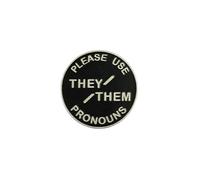 They/Them Pronouns Enamel Pin Badge - “Please Use They/Them Pronouns” Black Round Lapel Pin - Non-Binary LGBTQ+ Pronoun Badge for Jacket, Lanyard, Backpack