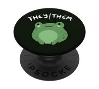 They Them Pronouns Frog Cute Nonbinary Queer Aesthetic PopSockets Adhesive PopGrip
