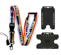 They/Them Rainbow LGBTQ LGBT Non-Binary Pronouns Lanyard with Safety Break, Detachable Buckle Clip & Double Black Horizontal ID Card Holder (Horizontal Card Holder)