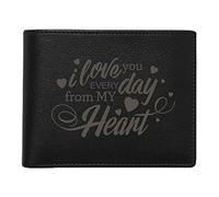 TheYaYaCafe Valentine Gifts For Boyfriend Husband Mens Leather Wallet Engraved I Love You Every Day From My Heart - Voguish Black, Voguish Black