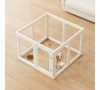 THEYFIRST Acrylic Small Dog Playpen with Door, Clear Pet Play Pen Indoor, Easy Assemble Puppy Fence for Kitten Rabbit Small Animals, Plastic Bunny Kennel Cage Play Yard Portable Outdoor, White 8PCS