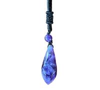 THEYIN smart shopping Genuine Crystal Stone Necklace Waterdrop Natural Stone Pendant Braided Rope Hexagonal Pillar Prism Healing Point (Amethyst)