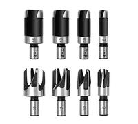THF 8pcs Standard Wood Plug Cutter Set, Wood Dowel Maker Plug Hole Cutter Tenon Carbon Steel Metric Shank Drill Bit Set, Taper Claw Type HSS Cork for Woodworking Tool- 6mm 10mm 13mm 16mm