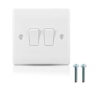 Thfaeyta Double Wall Light Switch White, 2 Gang 2 Way Wall Switch, Plastic Light Switch Plate with Screws, Square Edge Electric Switch, 10A AC 250V for Home Office Hotel