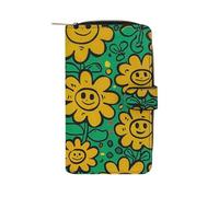 THGJK Long Leather Wallet Yellow Smiley Flowers Printed Passcase Zipper Small Wallet Credit Card Wallet Coin PocketKey Bag Holiday Gifts Unisex, style, 19.7x11x3.5cm, Modern