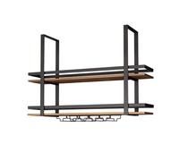 THGYJP Ceiling Wine Glass Rack - Hanging Bottle Shelf with Metal Frame, 2 Layer Industrial Wall Mounted Wine Glass Holder, Black Wine Display Storage Shelf for Bar Cafe Kitchen(150x30x80c