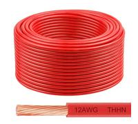 THHN Wire 12 Gauge 200 FT, 12 AWG Stranded OFC Copper Electrical Building Wire with Nylon Jacket PVC Insulation, Rated 600V for Residential, Industrial, CNC, Ground (12 Gauge, Red)