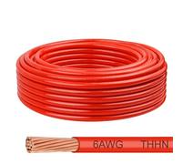 THHN Wire 6 Gauge 50 FT, 6 AWG Stranded OFC Copper Electrical Building Wire with Nylon Jacket PVC Insulation, Rated 600V for Residential, Industrial, CNC, Ground (6 Gauge, Red)