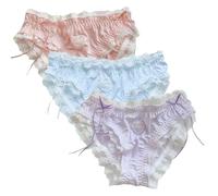 ThiCc 3 Packs Women Girl's Kawaii Ice Silk Panties - Plus Size Lace Trim Stretchy Panties Cute Bow Japanese Lolita Style Underwear Comfy Ultra Soft Briefs (4XL,#1)