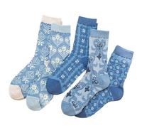 ThiCc 5 Pairs Women’s Vintage Floral Socks - Soft 3D Embossed Mid-Calf Socks Cute Lolita Jacquard Frilly Ankle Socks Cozy Cottagecore Accessories Casual Everyday Style (Blue)