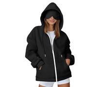 ThiCc Airplane Mode Travel Hoodie - Women's Oversized Comfy Long Sleeve Full Zip Pullover Sweatshirt with Hidden Pocket for Airport Lounge Daily Use Streetwear (Black,XXL)