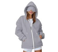 ThiCc Airplane Mode Travel Hoodie - Women's Oversized Comfy Long Sleeve Full Zip Pullover Sweatshirt with Hidden Pocket for Airport Lounge Daily Use Streetwear (Light Grey,S)