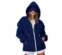ThiCc Airplane Mode Travel Hoodie - Women's Oversized Comfy Long Sleeve Full Zip Pullover Sweatshirt with Hidden Pocket for Airport Lounge Daily Use Streetwear (Navy,S)