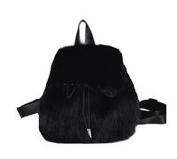 ThiCc Cute Small Furry Backpack - Kawaii Faux Fur Fluffy Drawstring Mini Shoulder Bag Purse for Women Winter Cozy Fuzzy Plush Daypack with Adjustable Strap School Travel Gift (Black)