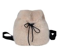 ThiCc Cute Small Furry Backpack - Kawaii Faux Fur Fluffy Drawstring Mini Shoulder Bag Purse for Women Winter Cozy Fuzzy Plush Daypack with Adjustable Strap School Travel Gift (Khaki)