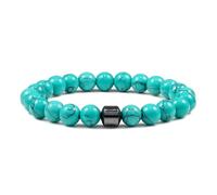 ThiCc Handmade 8mm Black Agate Lava Stone Malachite Beaded Stretch Bracelet for Men & Women - Elegant Natural Gemstone Wrist Jewelry Daily Wear Gift Accessory (1G)