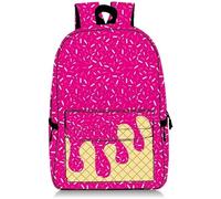 ThiCc Ice Cream Drip Backpack - Kawaii Shoulder Bag Cute School Bookbag Large Capacity Laptop Daypack with Side Pockets for Teens Students Travel Hiking Camping Sport Daily Use (Rose Red)