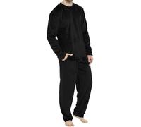 ThiCc Men's 2Pcs Velvet Fleece Pajamas Set - Soft Casual Long Sleeve Top and Lounge Pants Comfortable Pjs Loungewear Velour Sleepwear for Winter Nights At Home (Medium,Black)