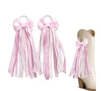 ThiCc Pink Ribbon Bow Boot Charms for Cowgirl - Lace Pearl Tassel Accessories Cute Western Cowboy Decorations for Mid Calf Combat Boots Women Country Concert Party Outfit