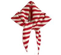 ThiCc Stripe Knitted Triangle Scarf for Women - Y2k Aesthetic Headscarf Shawl Cozy Neck Warmer Versatile Head Wrap Cottagecore Streetwear Stylish Fall Winter Accessories (Red)