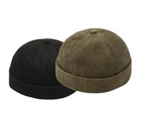 ThiCc Unisex Corduroy Docker Hat - Rolled Cuff Brimless Beanie Sailor Cap with Metal Buckle Adjustable Retro Skullcap Work Beanie Harbour Hat for Mens Womens (2pcs,Set 3)