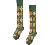 ThiCc Women's Argyle Knee-High Socks - Vintage Diamond Pattern Long Tube Socks Japanese Harajuku Preppy Style Cozy Cotton Fall Winter Lattice Plaid Athletic Socks Gift Lolita Stockings (1pc,Green)
