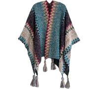 ThiCc Women's Boho Fringe Poncho - Vintage Pashmina Shawl Open Front Wrap Cape Knitted Cardigan Kimono with Tassel Mexican Style Hippie Soft Crochet Sweater Winter Warm Blanket (#6)