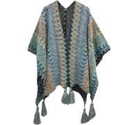 ThiCc Women's Boho Fringe Poncho - Vintage Pashmina Shawl Open Front Wrap Cape Knitted Cardigan Kimono with Tassel Mexican Style Hippie Soft Crochet Sweater Winter Warm Blanket (#7)