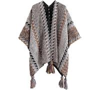 ThiCc Women's Boho Fringe Poncho - Vintage Pashmina Shawl Open Front Wrap Cape Knitted Cardigan Kimono with Tassel Mexican Style Hippie Soft Crochet Sweater Winter Warm Blanket (#5)