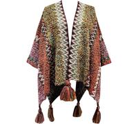 ThiCc Women's Boho Fringe Poncho - Vintage Pashmina Shawl Open Front Wrap Cape Knitted Cardigan Kimono with Tassel Mexican Style Hippie Soft Crochet Sweater Winter Warm Blanket (#8)