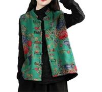 ThiCc Women's Chinese Style Padded Jacket - Vintage Floral Quilted Sleeveless Vest with Traditional Knot Closure Embroidered Oriental Top Retro Bohemian Ethnic Outerwear Hanfu (3XL,S2)