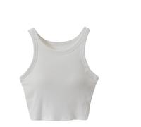 ThiCc Women's Crop Tank Top with Built in Bra - Sporty Padded Yoga Cami Racerback Sleeveless Tops Workout Undershirt for Gym Lounge Layering Summer Casual Daily Wear (White,M)
