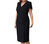 ThiCc Women's Elegant Plus Size Dress - Short Sleeve Solid Color V-Neck Midi Slim Fit Dresses Formal Professional Career Business Meeting Work Office Teacher Outfit XL-5XL (Black,XL)