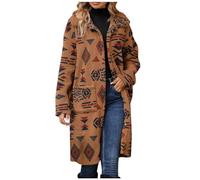 ThiCc Women's Ethnic Pattern Collared Long Jacket - Boho Single-Breasted Long Sleeve Loose Fit Aztec Fleece Coat Vintage Warm Plush Outerwear for Fall Winter Cozy Outerwear (Ginger,XL)
